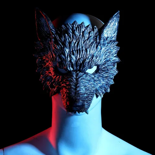 Miniatura 3 de Máscara de lobo de 2 peces, máscara de hombre lobo de media cara para cosplay, disfraces, actuaciones escénicas y festivales