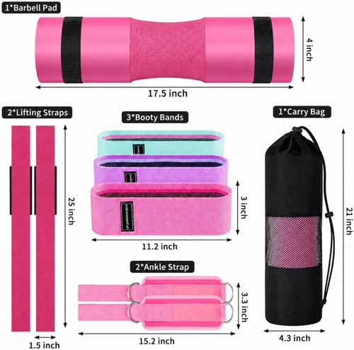 Miniatura 6 de Set de almohadillas para barra SINYWAY para sentadillas, 10 piezas, almohadillas de espuma para empujes de cadera, almohadilla para barra de Rosa