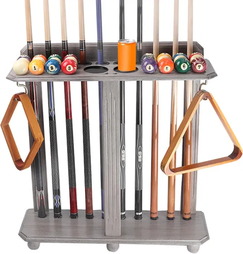 Miniatura 15 de GSE Games & Sports Expert Estantes para tacos de billar con soporte de suelo estilo esquinero con contadores de puntuación, contiene tacos de Caoba