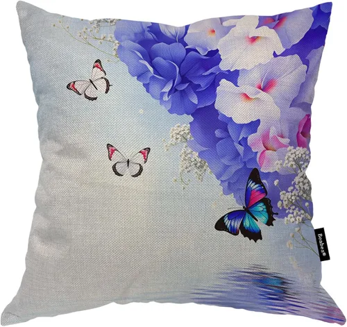 Miniatura 28 de Funda para cojín Beabes de 18"X18" con ancla, diseño náutico azul y blanco a rayas, funda de almohada cuadrada de algodón y lino para el hogar