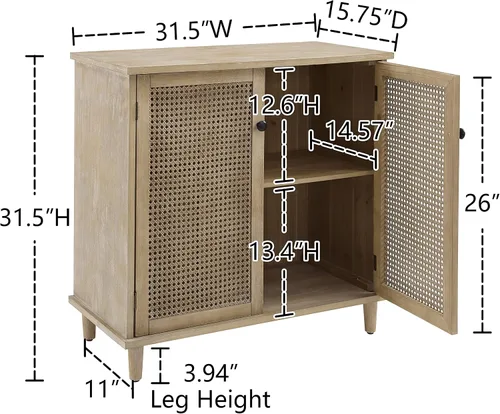 Miniatura 2 de Volans Juego de 2 armarios de almacenamiento con puertas de mimbre de ratán tejido, aparador para entrada, pasillo o sala de estar, chapa de madera