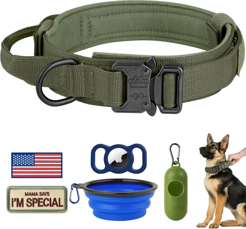 Miniatura 13 de HYDEME Collar táctico ajustable para perro, collar de nailon de entrenamiento militar con mango de control y hebilla de metal pesado para perros