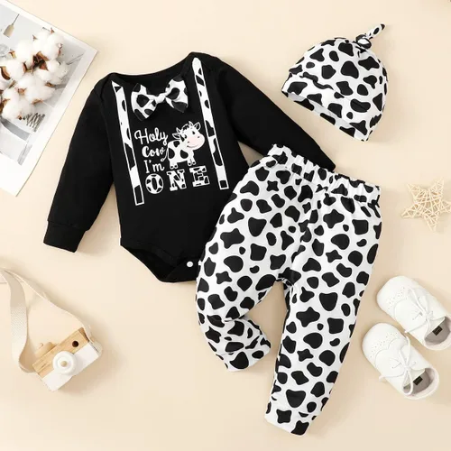 Miniatura 2 de Traje de primer cumpleaños para niño, traje de primer cumpleaños para bebé niño, disfraz de vaca sagrada con texto en inglés "I'm One