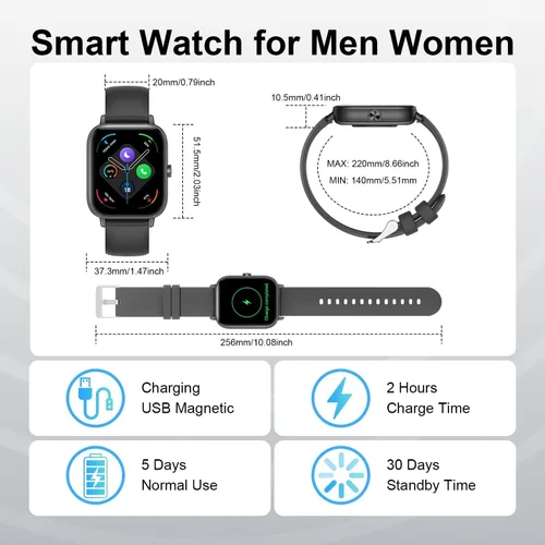 Miniatura 7 de Reloj inteligente para hombres y mujeres, reloj inteligente con pantalla táctil HD de 1.83 pulgadas con Bluetooth llamadas/hacer llamadas, IP68