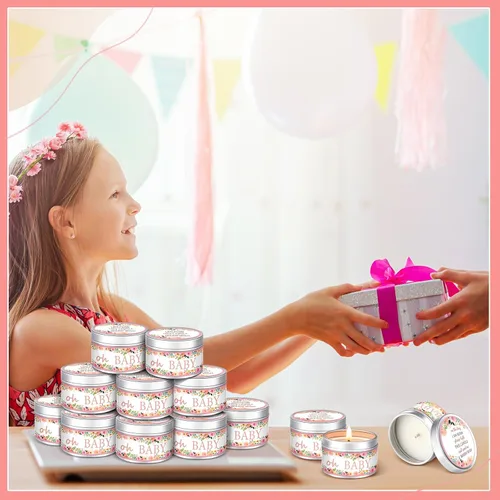 Miniatura 5 de Funtery 12 velas de fiesta de baby shower para invitados, velas perfumadas de lavanda, velas rústicas para revelación de género (floral)