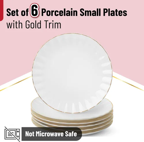Miniatura 2 de BTaT- Platos de postre blancos, juego de 6, 8 pulgadas, porcelana blanca con borde dorado, plato pequeño, pequeños platos de aperitivo, regalos