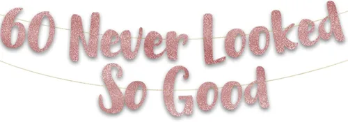 Miniatura 13 de Pancarta dorada con purpurina de 60 años preencordados con la frase "Never Looked So Good" – Decoraciones de cumpleaños 60 y aniversario para Dorado