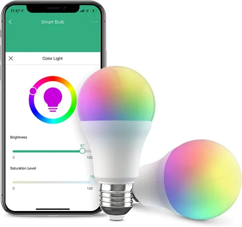 Miniatura 11 de Broadlink Bombilla inteligente, 10 W RGB regulable Wi-Fi LED bombillas inteligentes A19 800lm, funciona con Alexa, Google Home, Siri e IFTTT,