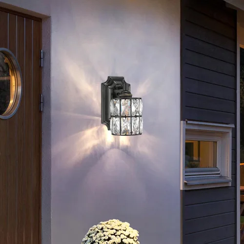 Miniatura 5 de Paquete de 2 lámparas de pared de cristal con acabado negro, lámpara de pared de estilo moderno y conciso, pantalla de cristal poliédrico para baño