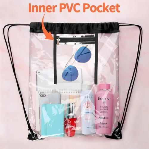 Miniatura 6 de NATURAL STYLE Paquete de 2 bolsas transparentes con cordón aprobadas para estadios, bolsas transparentes de PVC con cordón, mochila transparente
