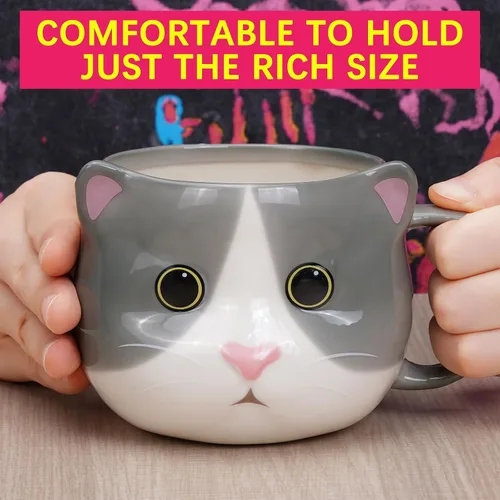 Miniatura 6 de Taza de Gato ToCooTo 14 oz Linda Taza de Té de Cerámica 3D de Porcelana para Mujeres, Regalos Kawaii para Amantes de los Gatos, Navidad