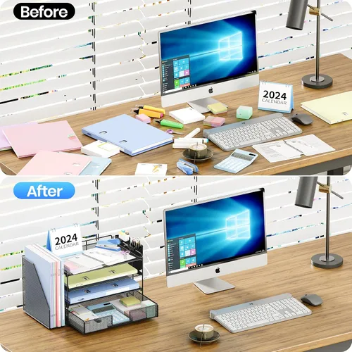 Miniatura 2 de OPNICE - Organizadores de escritorio y accesorios, para espacio de trabajo, suministros de oficina, organizador de archivos con 2 soportes para Negro