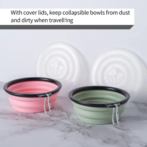 Miniatura 3 de SLSON Comedero plegable para mascotas, paquete de 2 cuencos para perros con tapas de cubierta, cuenco portátil plegable para agua para gatos