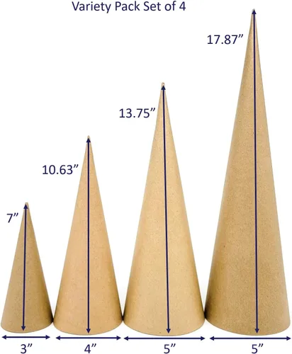 Miniatura 3 de Paper Mache Cone - Juego variado de 4 unidades de 17.87 x 5, 13.75 x 5, 10.63 x 4, 7 x 3 pulgadas.