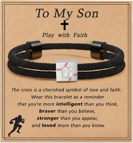 Miniatura 11 de Pulsera cruz de béisbol/fútbol/baloncesto/fútbol americano de Lydow para graduación, para niños, hombres, hijos, jugadores, equipo, amantes, nietos