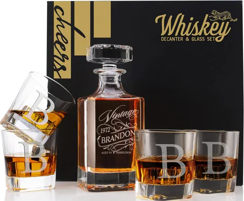 Miniatura 7 de Juego de decantador de whisky personalizado – Juego de regalo de licor personalizado de 5 piezas con 4 vasos y decantador grabado – 25.4 fl oz