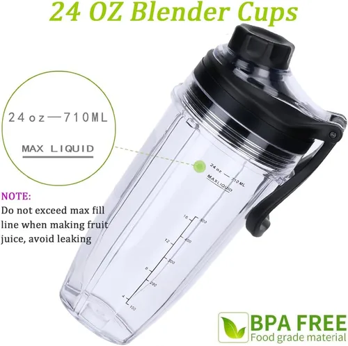 Miniatura 3 de Batidora de repuesto de 24 onzas y nueva tapa con mango para Nutri Ninja BN401 BN751 BN801 Foodi SS101 SS151 SS351 SS401 BL450 BL456 BL480 BL482
