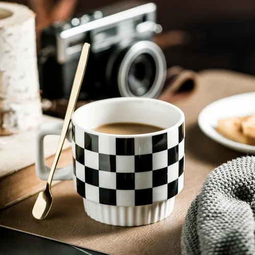 Miniatura 8 de Miamolo Juego de 4 tazas de café apilables con estante de 11 oz, juego de tazas de té con cuchara pequeña para café, té, cacao, leche, taza de café