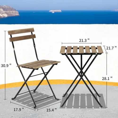 Miniatura 6 de BLKMTY Juego de muebles plegables para patio de 3 piezas, juego de muebles de patio al aire libre, mesa plegable y sillas de madera para balcón