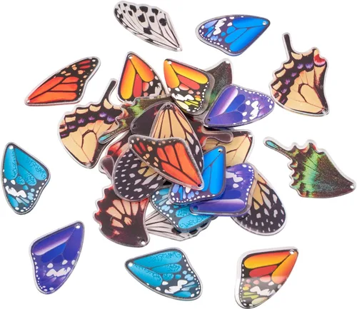 Miniatura 11 de FASHEWELRY 16 aretes de resina con alas de libélula y arco iris, mariposa, colgantes, alas de hada, coloridos dijes con ganchos para aretes, anillos