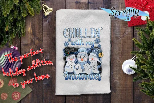 Miniatura 3 de Decoración navideña Toallas de mano decorativas de cocina y baño Chillin with My Snowmies Novedad de invierno de Navidad Toalla blanca