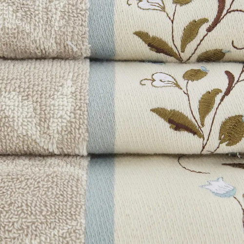 Miniatura 7 de Madison Park Serene - Juego de toallas de baño 100% algodón con diseño floral lujoso bordado en algodón jacquard, toallas decorativas para baño