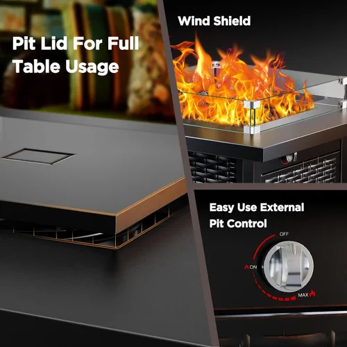 Miniatura 3 de Ciays Protector de viento de vidrio de 28 pulgadas / 32 pulgadas para fogata de propano, se adapta a mesa de gas de acero de 50,000 BTU, funciona