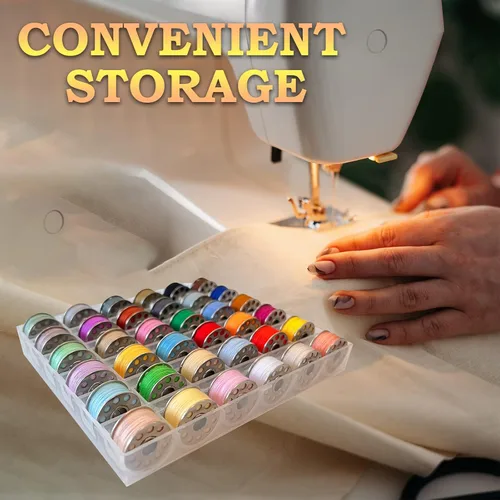 Miniatura 3 de 36 bobinas e hilos de coser con estuche de bobina de plástico para múltiples máquinas de coser, juego de bobinas preenrolladas (bobinas de metal)