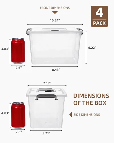 Miniatura 3 de Citylife Paquete de 4 contenedores de almacenamiento de plástico con tapas de pestillo, caja de almacenamiento transparente con asa, contenedores
