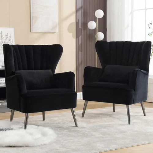 Miniatura 11 de Silla de Acento Moderna Cómoda Sillón con Respaldo Alto con Almohada Silla Tapizada con Carcasa Silla de Lectura para Dormitorio, Sala de Estar