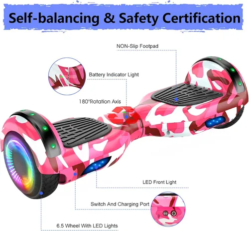 Miniatura 2 de LIEAGLE Hoverboard - Patineta autoequilibrante de 16.5 cm, 6.5 pulgadas, con ruedas Bluetooth, luces LED, para niños y adultos B02-Camo Rosa con kart