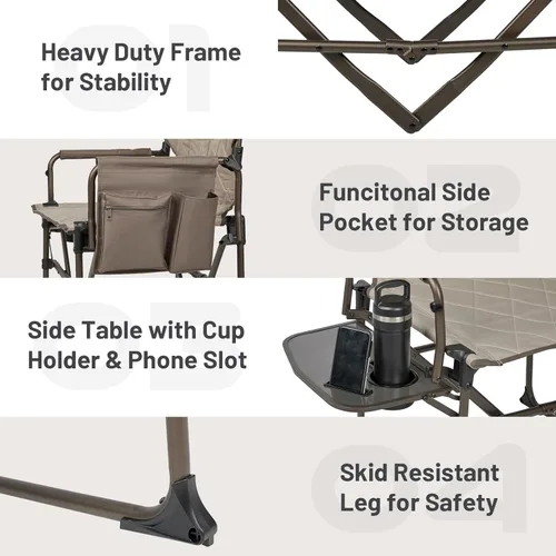 Miniatura 9 de Timber Ridge Silla de aluminio para directores de campamento con bolsillo para mesa lateral, silla plegable portátil, silla de césped resistente