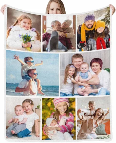 Miniatura 29 de InterestPrint Manta personalizada con nombre, 6 fotos, manta personalizada para aniversario, boda, para marido, esposa, amantes, 6 tamaños