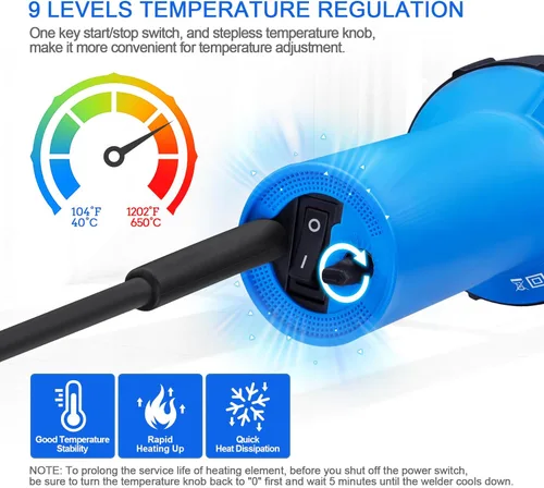 Miniatura 5 de Soldador de plástico con aire caliente 1600W Kit de soldadura de plástico para techos 110V, soldador de plástico con aire caliente de mano