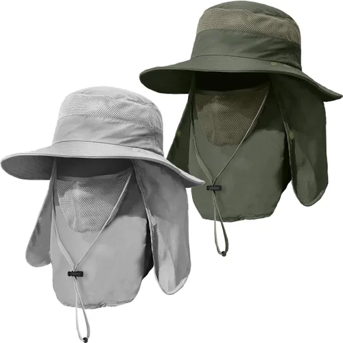 Miniatura 11 de Sombrero de pesca de ala ancha para hombre, 2 piezas, protección solar UPF 50+, extraíble, solapa para cara y cuello