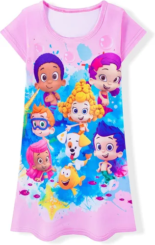 Vestido de dibujos animados de burbujas para niñas pequeñas vestidos con estampado Guppy para niños vestido camisero de 3 a 6 años