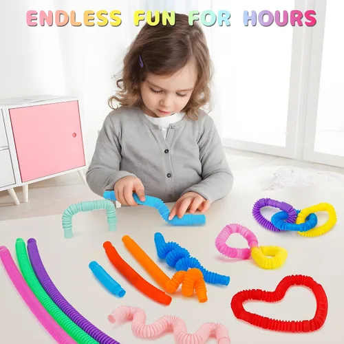 Miniatura 5 de Juguetes Sensoriales Pop Tubes – Paquete de 30 Juguetes Fidget Elásticos con 10 Colores, Juguetes para Aliviar el Estrés para Niños y Adultos