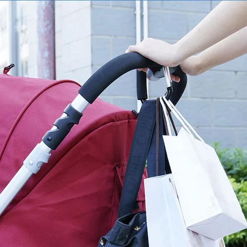 Miniatura 3 de Ganchos grandes para cochecito de mamá, 2 piezas de mosquetón, organizador de ganchos para colgar bolsos, bolsas de pañales, bolsas de compras. Clip