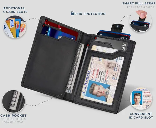 Miniatura 4 de SERMAN BRANDS - Carteras para hombre delgadas de cuero para hombre, bloqueo RFID, tarjeta minimalista, bolsillo frontal, plegable, viajes delgados