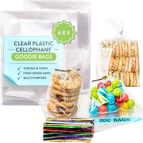 Miniatura 11 de TATTI Paquete de 100 bolsas de celofán grandes de plástico transparente de 12 x 16 pulgadas con lazos giratorios de 4 pulgadas, bolsas de plástico