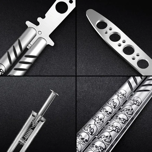Miniatura 6 de GOOD WORKER Entrenador de Mariposa - Práctica Balisong Cuchillos de Mariposa NO Reales NO Hoja Afilada - Diseño Genial - Mariposa Negra Sin Brillo
