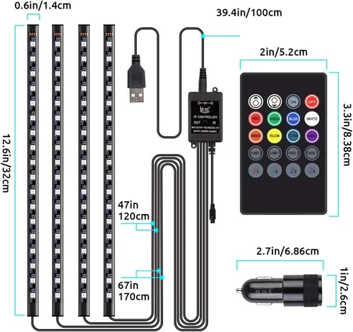Miniatura 4 de Luces LED para interior de coche, tiras decorativas, atmósfera, ambiente, kits de iluminación