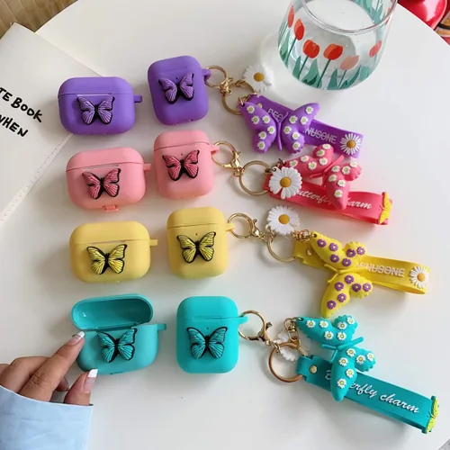 Miniatura 4 de Funda de mariposa AirPods Pro, funda de silicona a prueba de golpes 3D para Airpods 3, llavero para mujeres y niñas, regalo compatible con Apple
