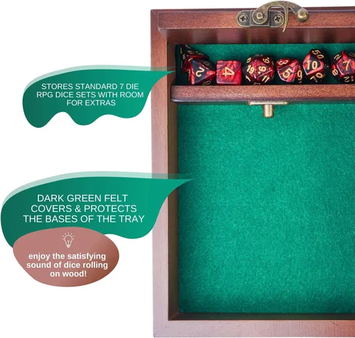 Miniatura 3 de Bandeja rodante de madera para dados D&D con bóveda de almacenamiento de dados Pestillo de metal asegura la tapa para viajes Regalo perfecto