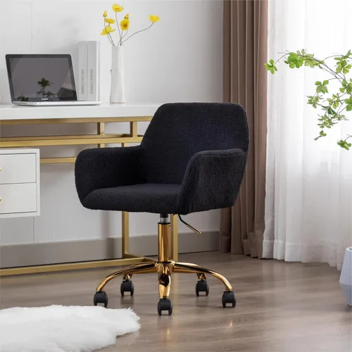 Miniatura 4 de Silla de escritorio de piel sintética para mujeres, niñas y adolescentes, silla de escritorio giratoria ajustable negra, silla de escritorio