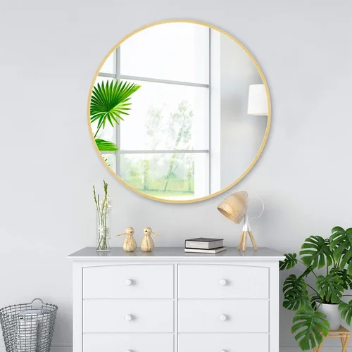 Miniatura 3 de Espejo redondo de vidrio templado dorado de 24 pulgadas, espejo de baño, espejo de tocador con marco de metal, espejo de pared circular para baño