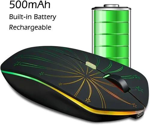 Miniatura 5 de Ratón inalámbrico recargable, retroiluminado alimentado por batería de polímero de litio, sensor óptico, receptor Nano USB, velocidad DPI de 3