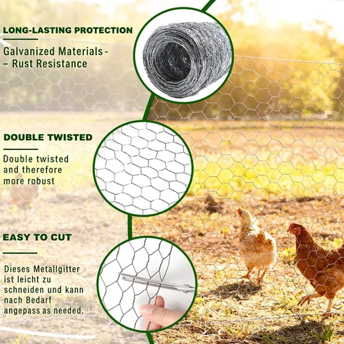 Miniatura 4 de AMAGABELI Garden & Home Alambre de pollo de 13.7 pulgadas x 236 pulgadas, malla galvanizada hexagonal para proyectos de manualidades, cercas