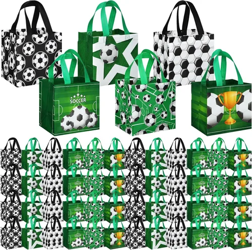 Kigeli 60 bolsas de golosinas de fútbol, bolsas de regalo de fiesta de fútbol, reutilizables, no tejidas, bolsas de dulces con asas para fiesta de