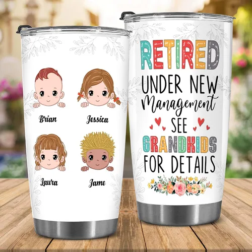 Miniatura 2 de WHIDOBE Vaso de jubilado personalizado (4 niños) personalizado para jubilados bajo nueva administración, mira a los nietos para obtener detalles